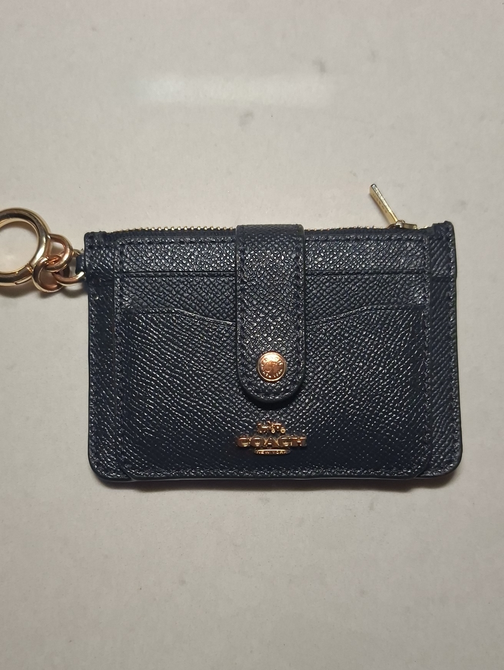 Coach Navy Leather Card Case Keychain